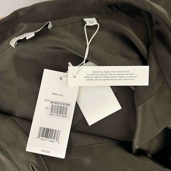 Vince Women Button Up Silk Shirt Top Olive Green Size XXXL NWT - Picture 5 of 11